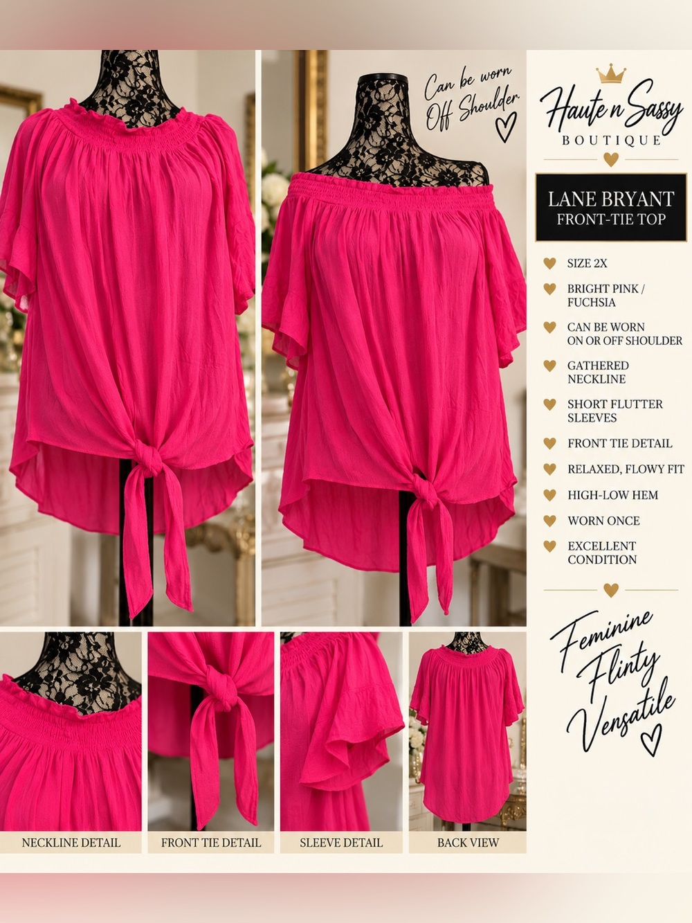 💕 Lane Bryant Pink Front-Tie Top Size 2X